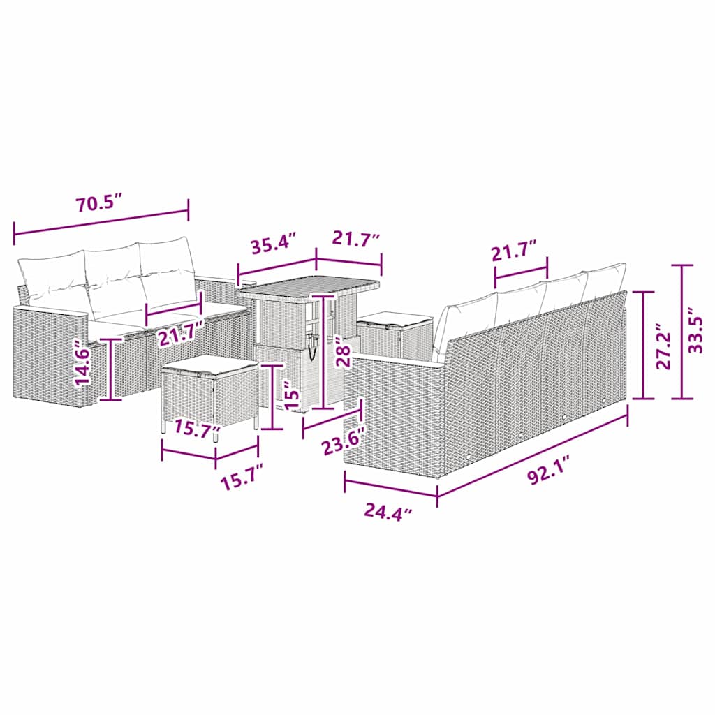 Conjunto de Sofá de Jardim 10 pcs Preto Rattan Sintético