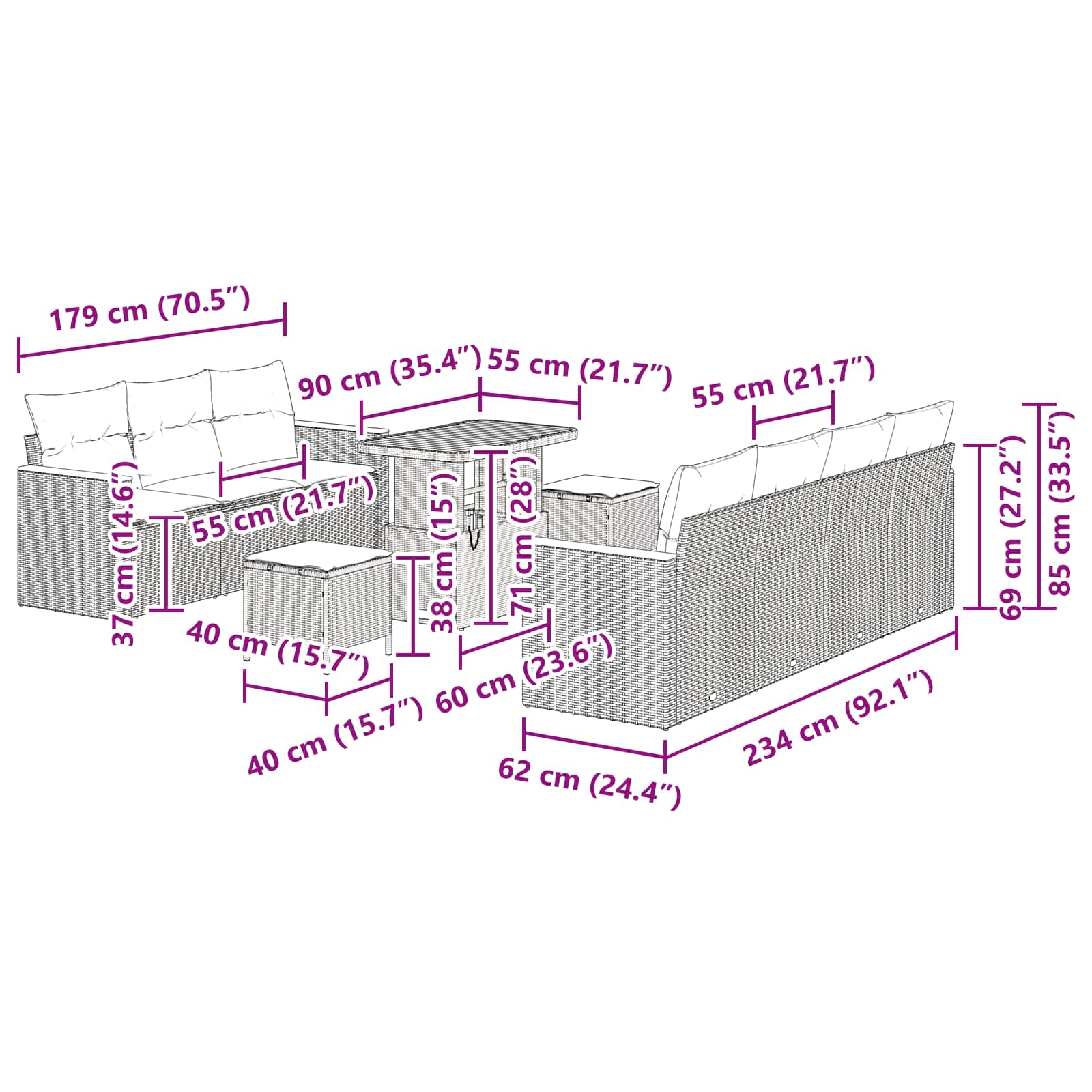 Conjunto de Sofá de Jardim 10 pcs Preto Rattan Sintético