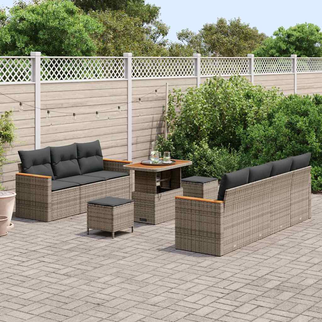 Conjunto de Sofá de Jardim 10 pcs Cinzeto Rattan Sintético