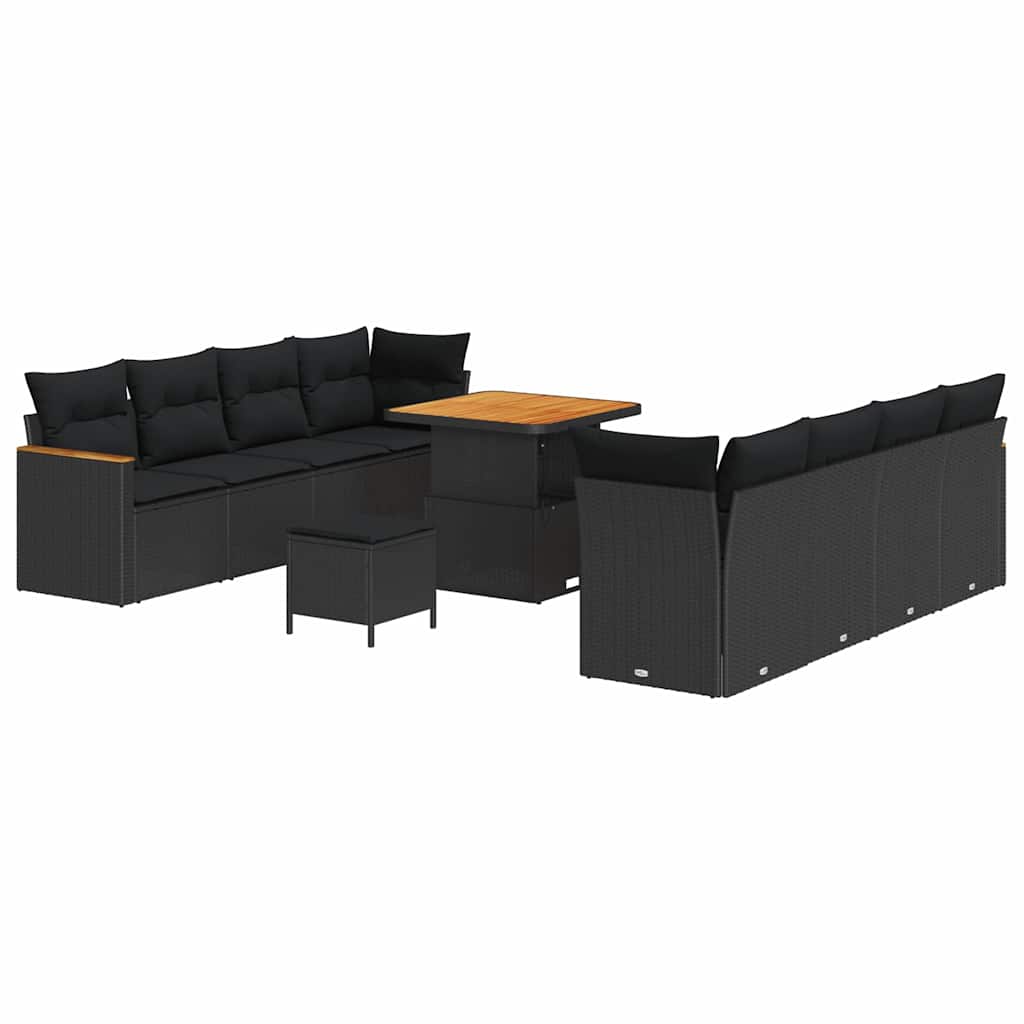 Conjunto de Sofá de Jardim 11 pcs Preto Rattan Sintético
