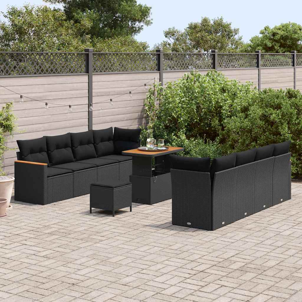 Conjunto de Sofá de Jardim 11 pcs Preto Rattan Sintético