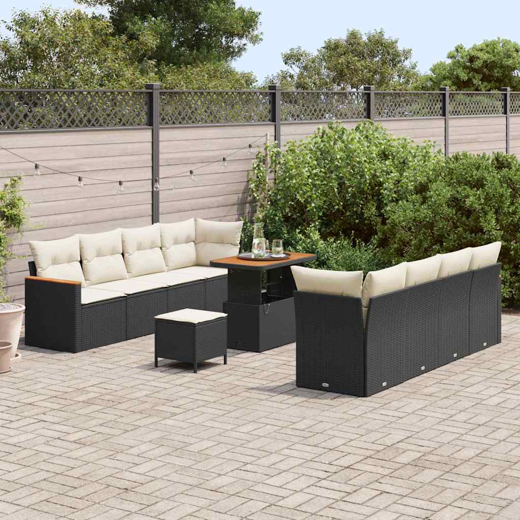 Conjunto de Sofá de Jardim 11 pcs Preto Rattan Sintético