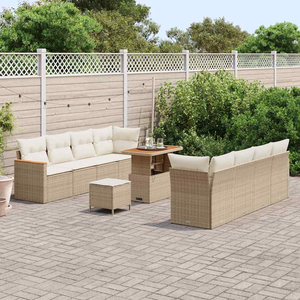Conjunto de Sofá de Jardim 11 pcs Bege Rattan Sintético