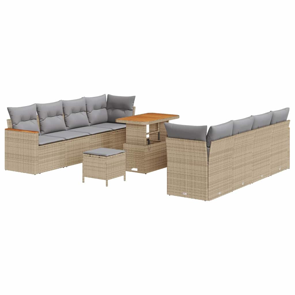 Conjunto de Sofá de Jardim 11 pcs Bege Rattan Sintético