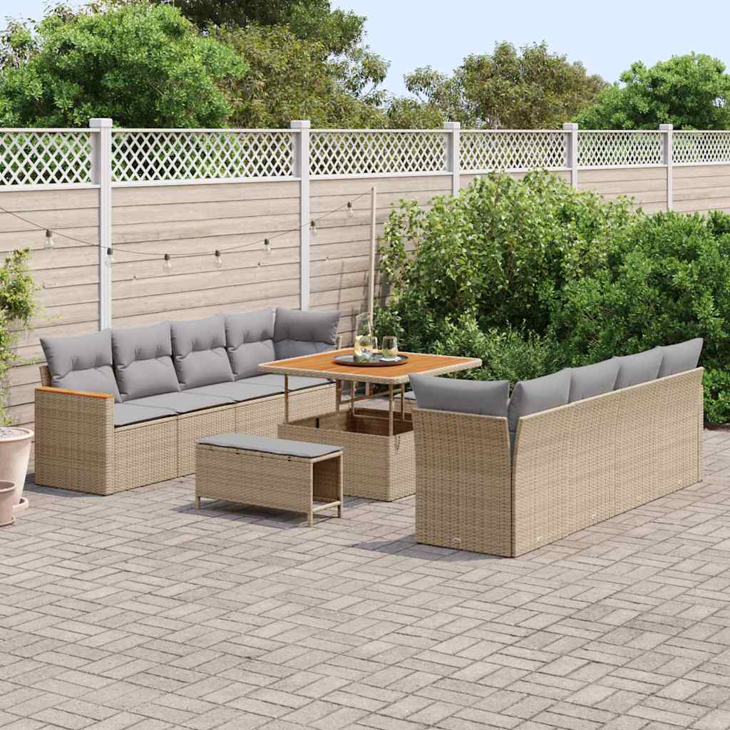 Conjunto de Sofá de Jardim 11 pcs Bege Rattan Sintético