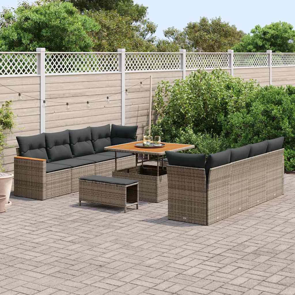 Conjunto de Sofá de Jardim 11 pcs Cinzeto Rattan Sintético