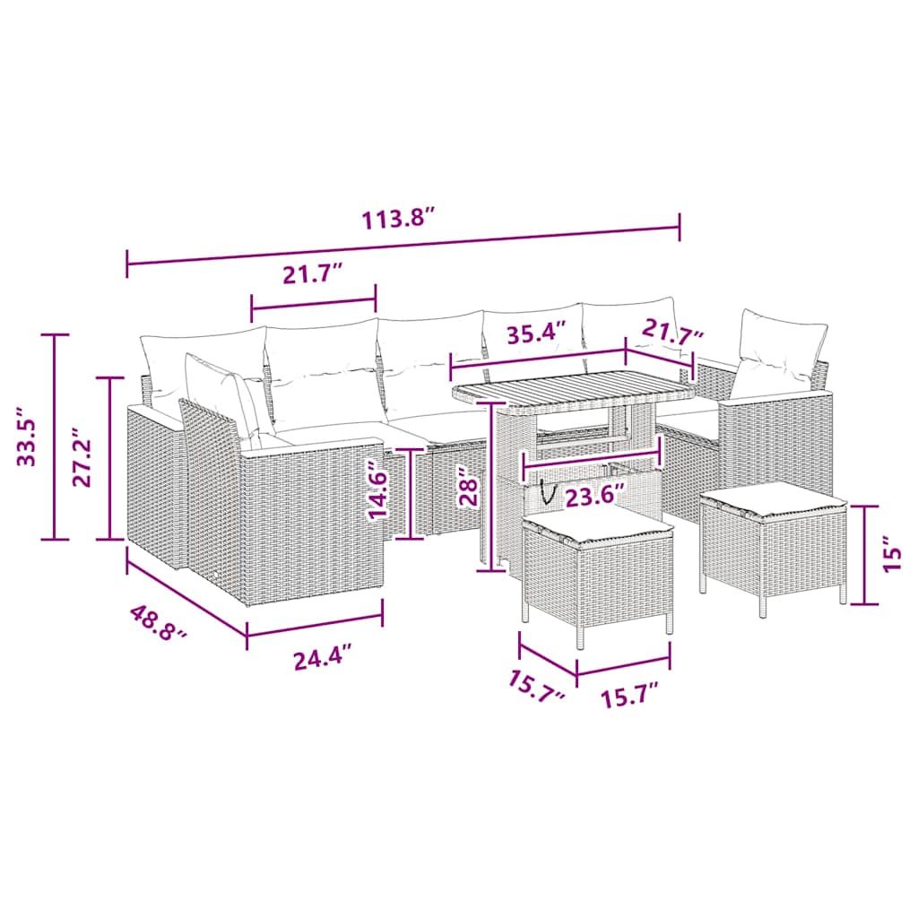 Conjunto de Sofá de Jardim 10 pcs Preto Rattan Sintético