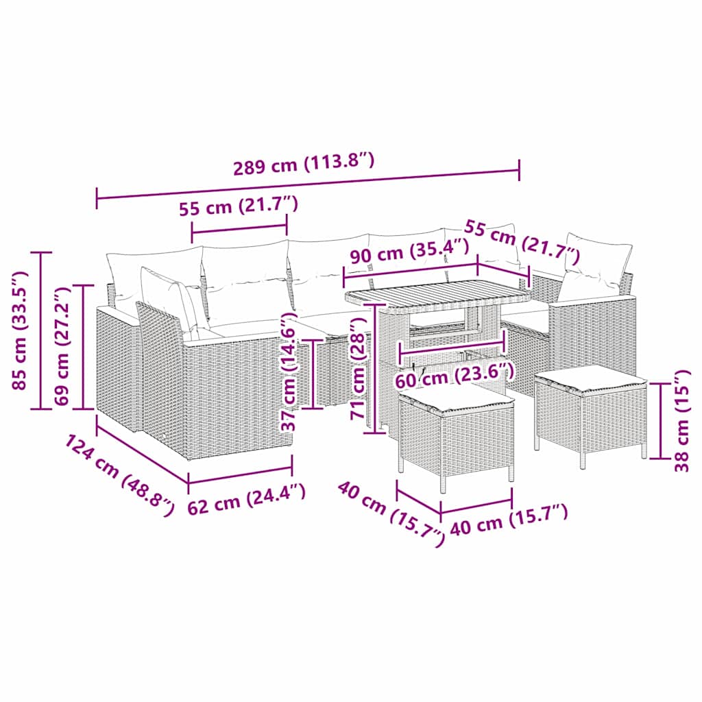 Conjunto de Sofá de Jardim 10 pcs Bege Rattan Sintético