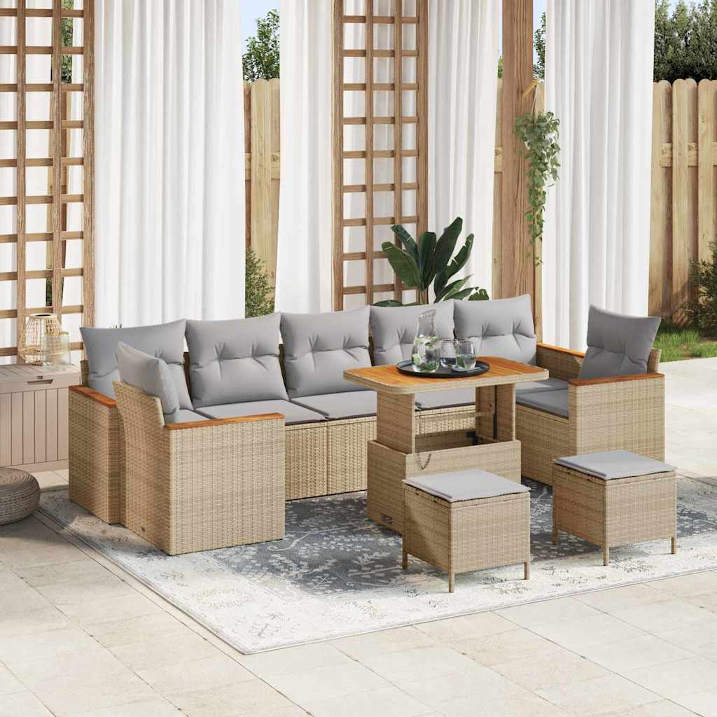 Conjunto de Sofá de Jardim 10 pcs Bege Rattan Sintético