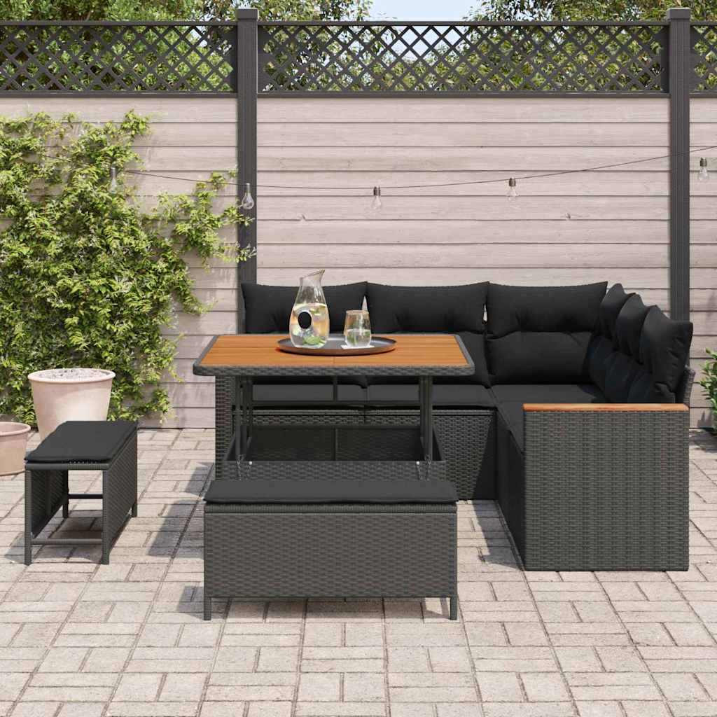 Conjunto de Sofá de Jardim 8 pcs Preto Rattan Sintético