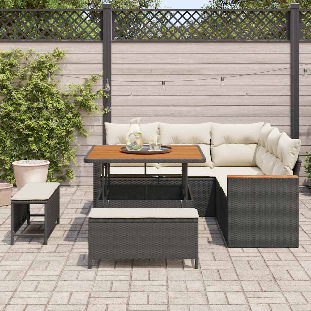 Conjunto de Sofá de Jardim 8 pcs Preto Rattan Sintético