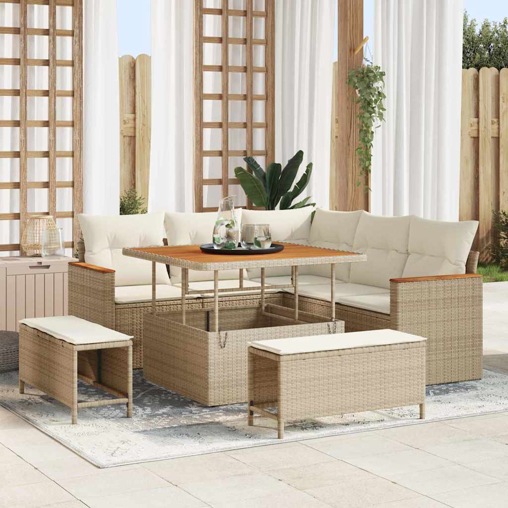 Conjunto de Sofá de Jardim 8 pcs Bege Rattan Sintético