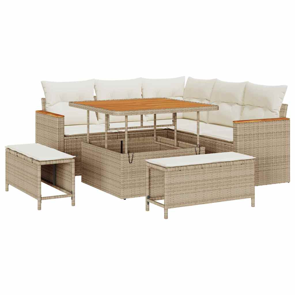 Conjunto de Sofá de Jardim 8 pcs Bege Rattan Sintético