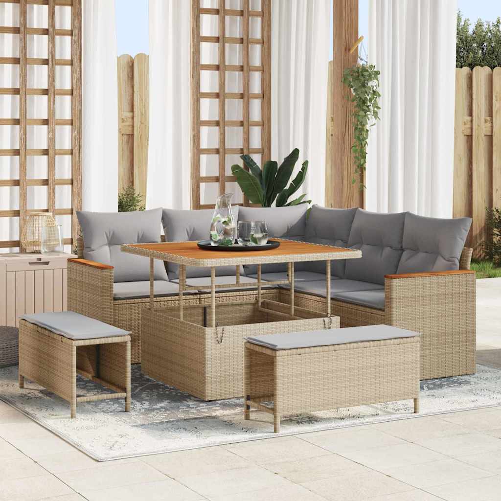 Conjunto de Sofá de Jardim 8 pcs Bege Rattan Sintético