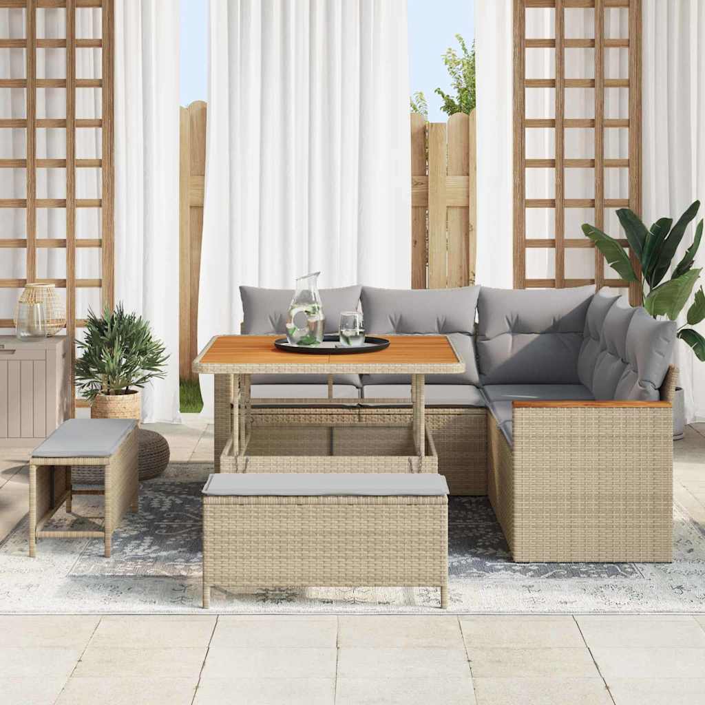 Conjunto de Sofá de Jardim 8 pcs Bege Rattan Sintético