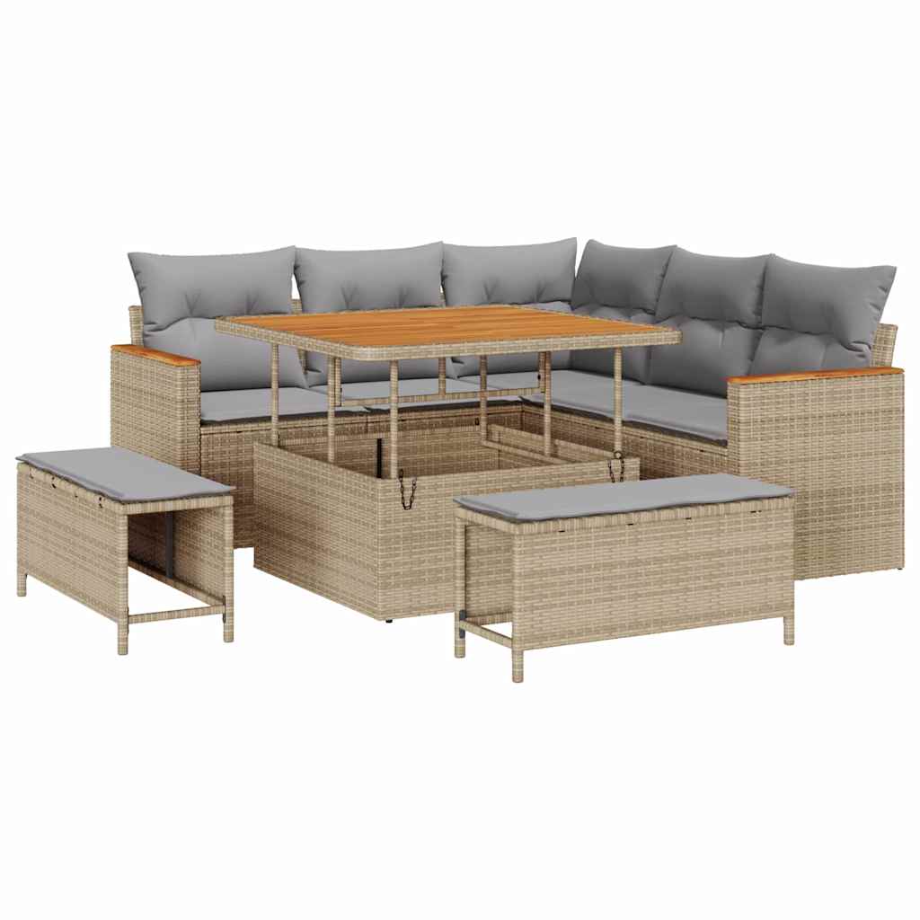 Conjunto de Sofá de Jardim 8 pcs Bege Rattan Sintético
