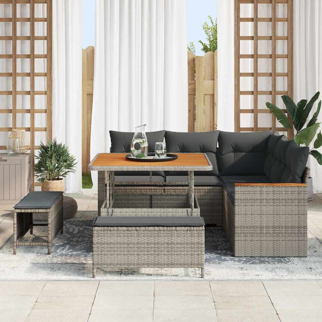 Conjunto de Sofá de Jardim 8 pcs Cinzeto Rattan Sintético