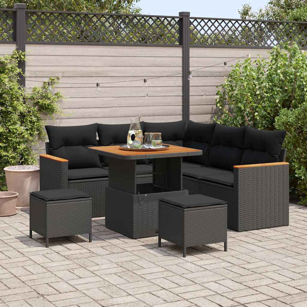 Conjunto de Sofá de Jardim 8 pcs Preto Rattan Sintético