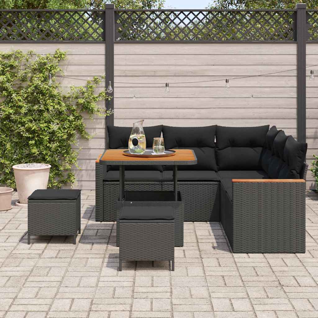 Conjunto de Sofá de Jardim 8 pcs Preto Rattan Sintético