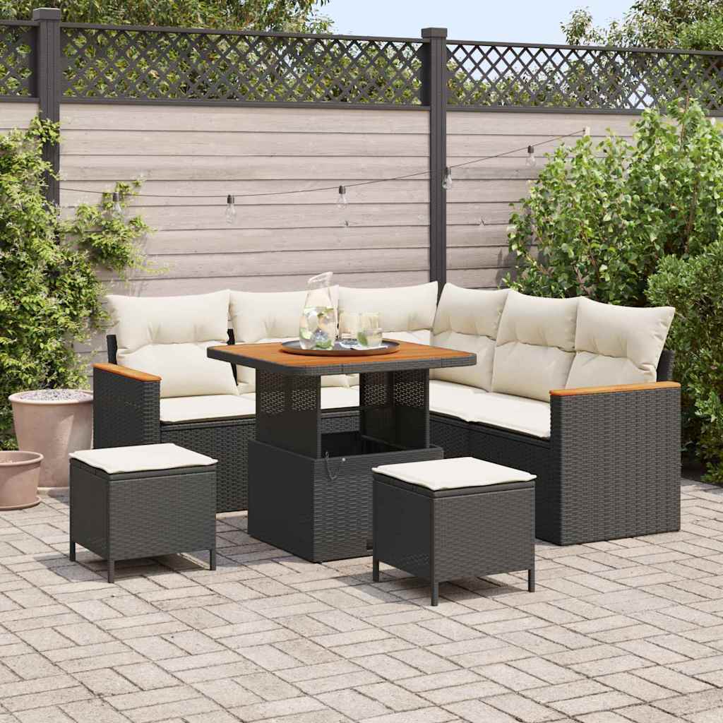 Conjunto de Sofá de Jardim 8 pcs Preto Rattan Sintético