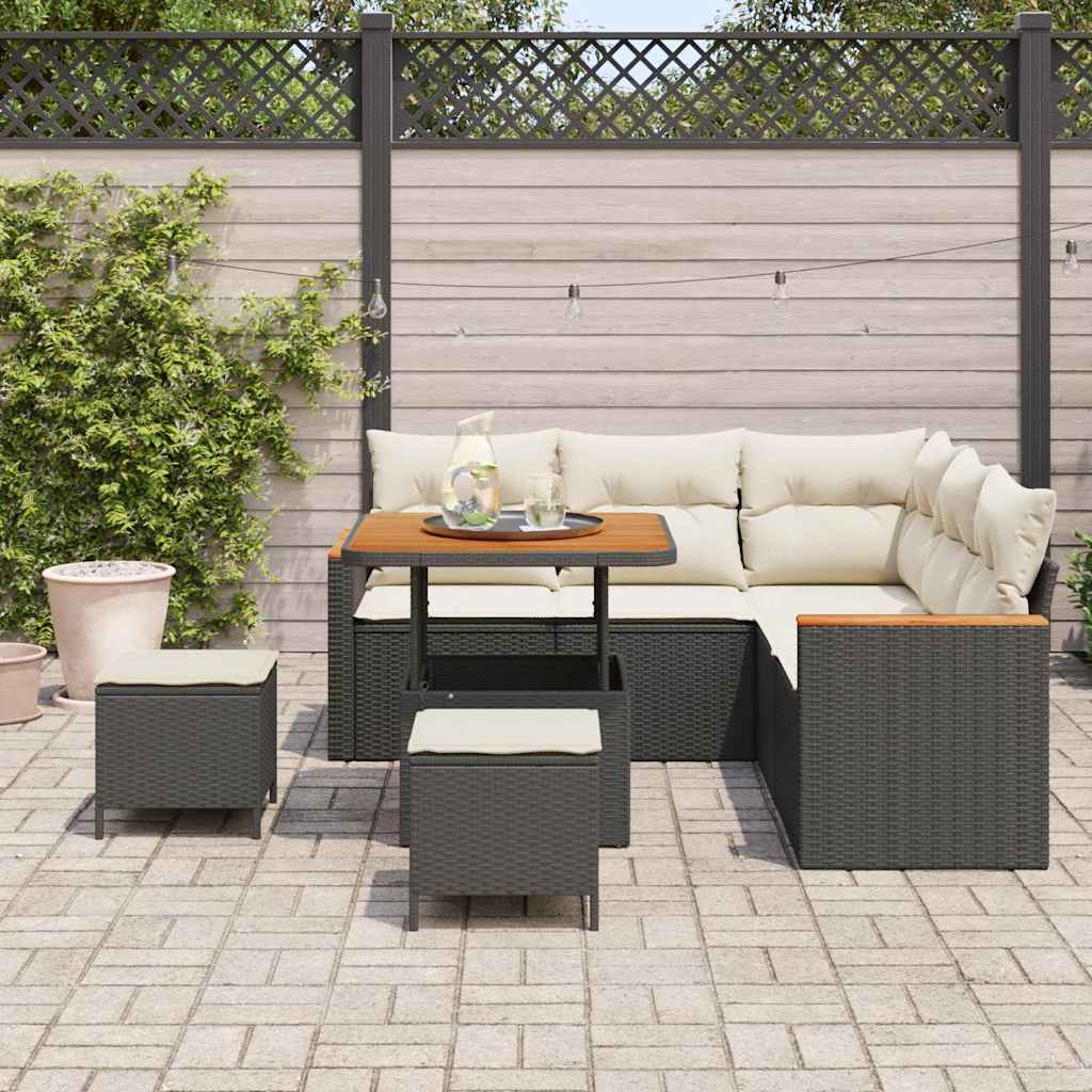 Conjunto de Sofá de Jardim 8 pcs Preto Rattan Sintético
