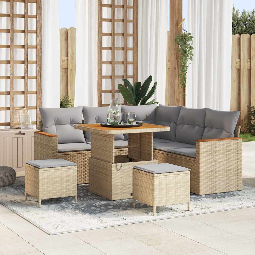Conjunto de Sofá de Jardim 8 pcs Bege Rattan Sintético