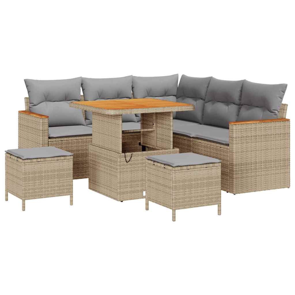 Conjunto de Sofá de Jardim 8 pcs Bege Rattan Sintético