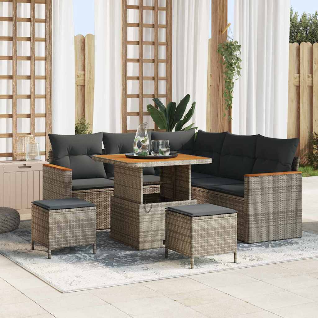 Conjunto de Sofá de Jardim 8 pcs Cinzeto Rattan Sintético