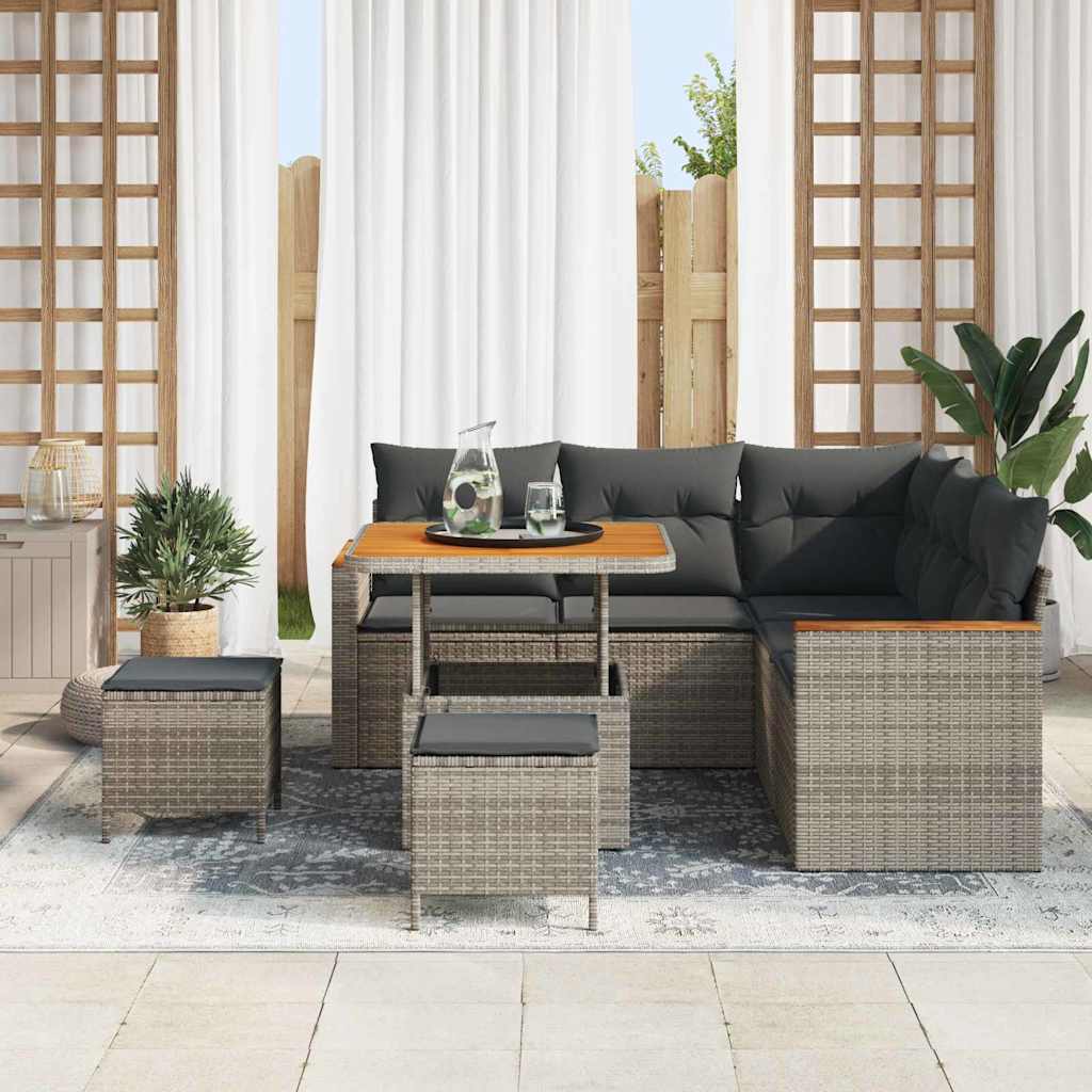 Conjunto de Sofá de Jardim 8 pcs Cinzeto Rattan Sintético