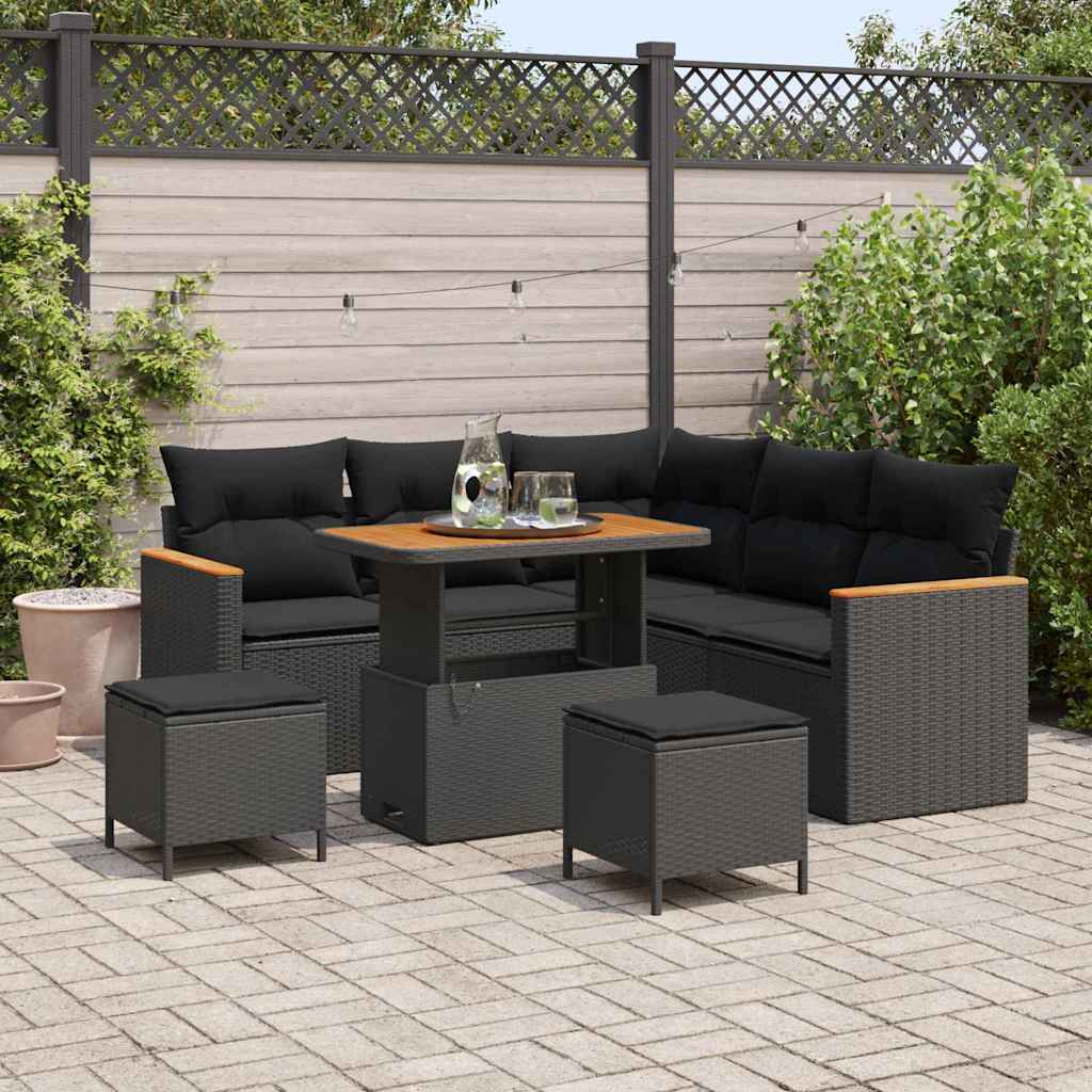 Conjunto de Sofá de Jardim 8 pcs Preto Rattan Sintético