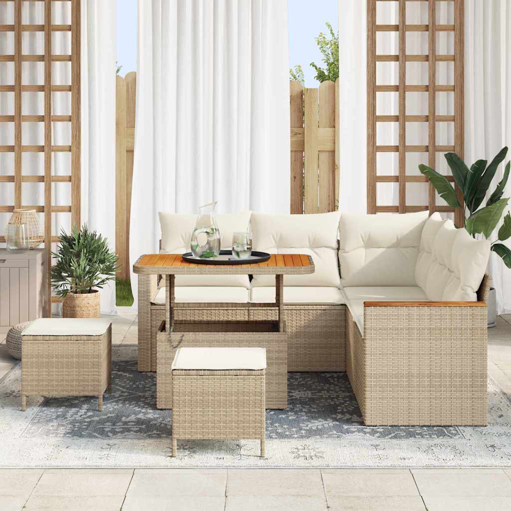 Conjunto de Sofá de Jardim 8 pcs Bege Rattan Sintético