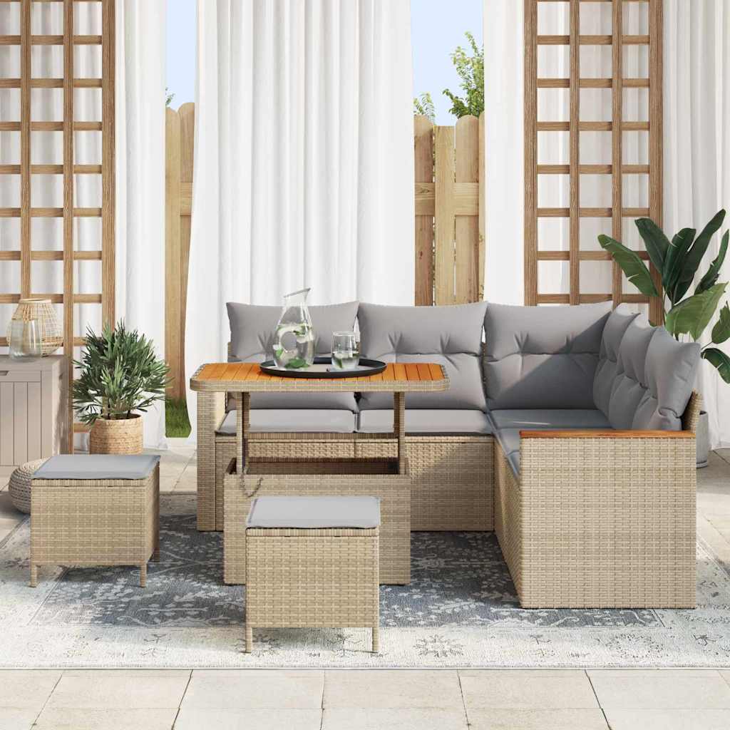 Conjunto de Sofá de Jardim 8 pcs Bege Rattan Sintético