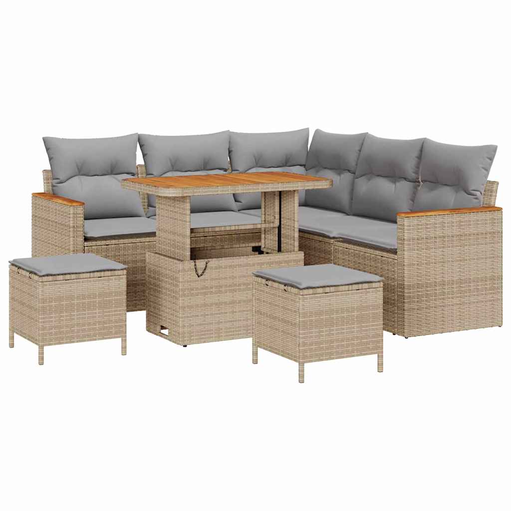 Conjunto de Sofá de Jardim 8 pcs Bege Rattan Sintético