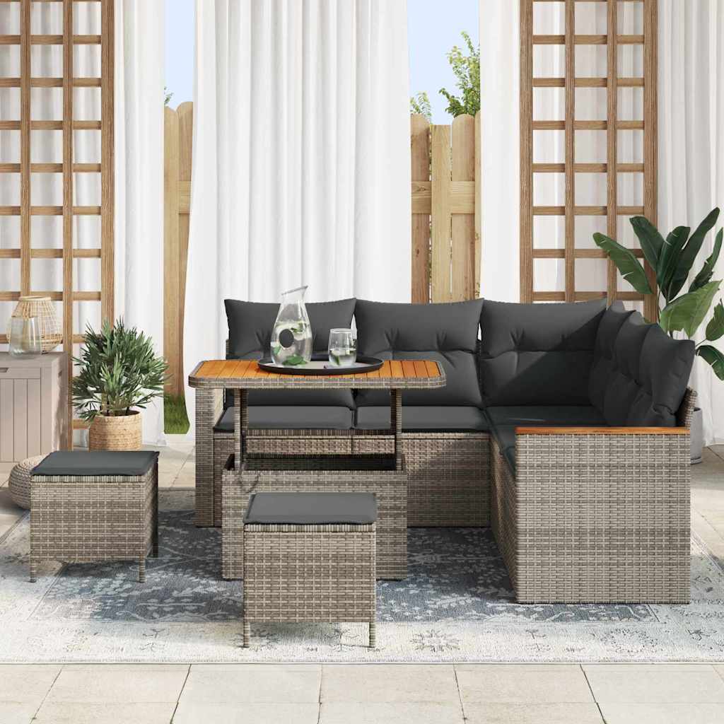 Conjunto de Sofá de Jardim 8 pcs Cinzeto Rattan Sintético