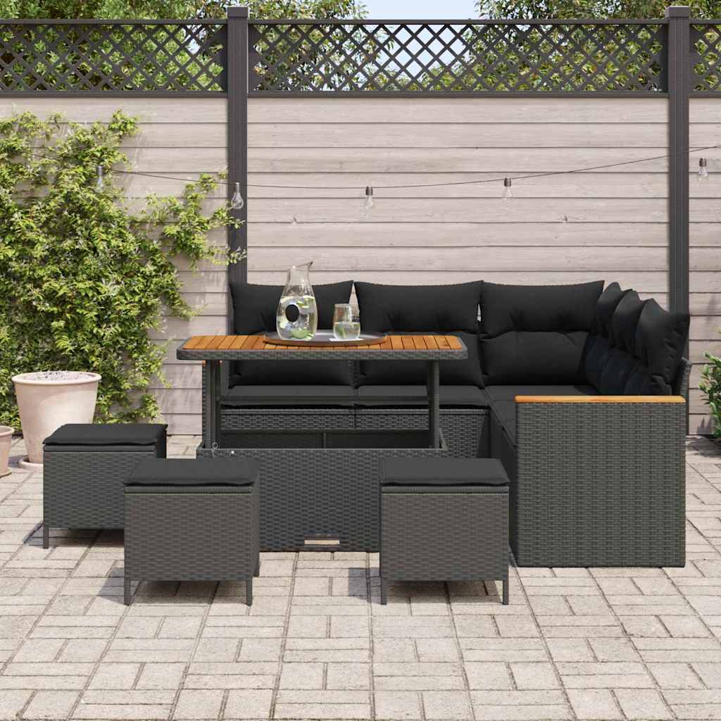 Conjunto de Sofá de Jardim 9 pcs Preto Rattan Sintético