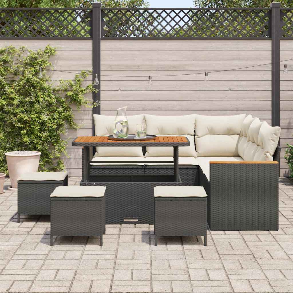 Conjunto de Sofá de Jardim 9 pcs Preto Rattan Sintético