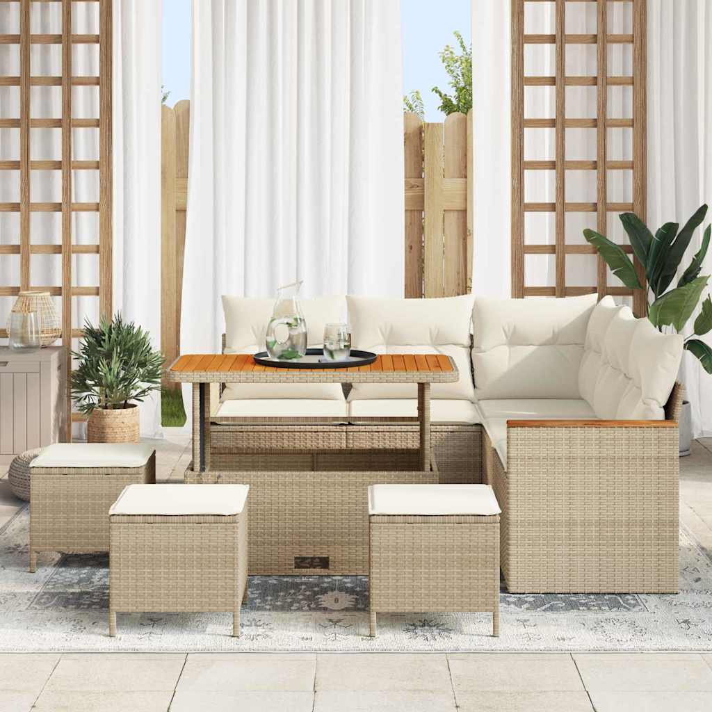 Conjunto de Sofá de Jardim 9 pcs Bege Rattan Sintético