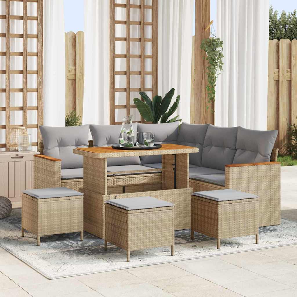 Conjunto de Sofá de Jardim 9 pcs Bege Rattan Sintético