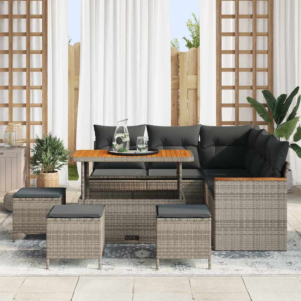 Conjunto de Sofá de Jardim 9 pcs Cinzeto Rattan Sintético