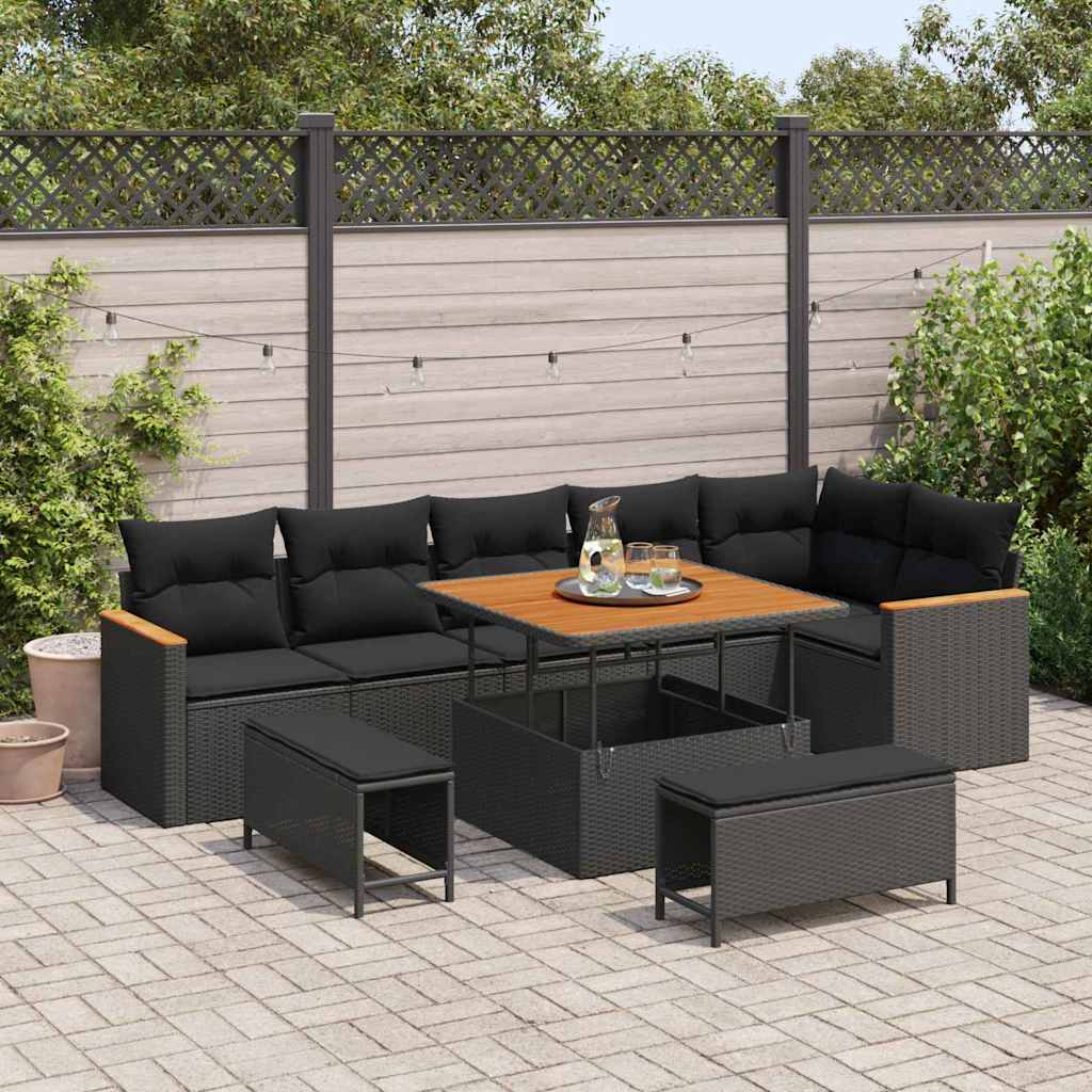 Conjunto de Sofá de Jardim 9 pcs Preto Rattan Sintético