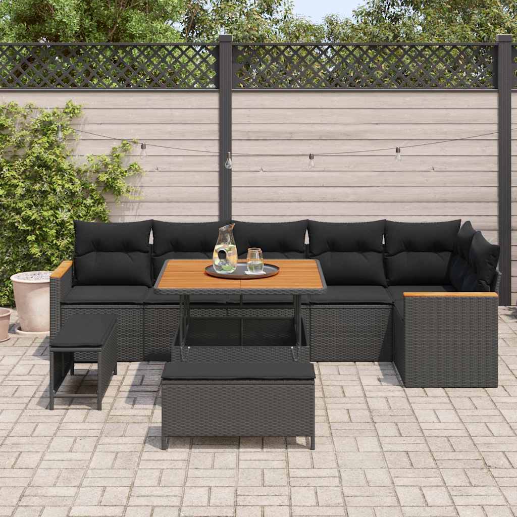 Conjunto de Sofá de Jardim 9 pcs Preto Rattan Sintético