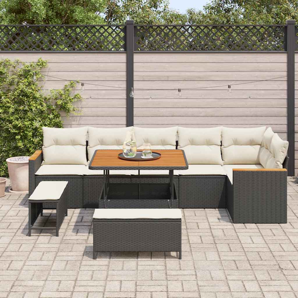 Conjunto de Sofá de Jardim 9 pcs Preto Rattan Sintético