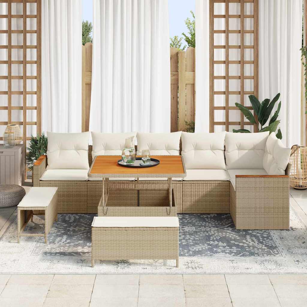 Conjunto de Sofá de Jardim 9 pcs Bege Rattan Sintético