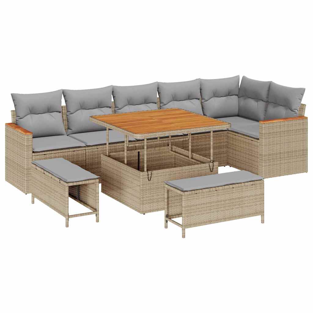 Conjunto de Sofá de Jardim 9 pcs Bege Rattan Sintético