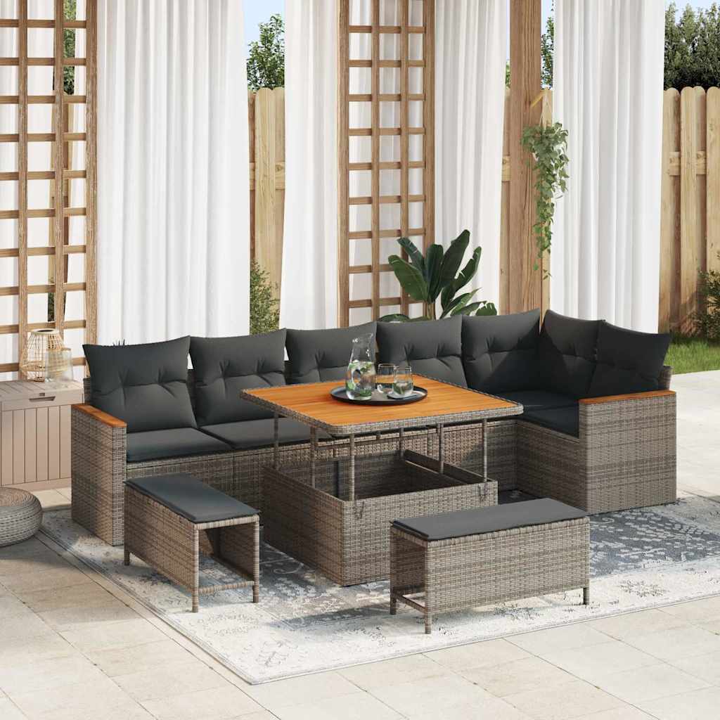 Conjunto de Sofá de Jardim 9 pcs Cinzeto Rattan Sintético
