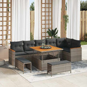 Conjunto de Sofá de Jardim 9 pcs Cinzeto Rattan Sintético