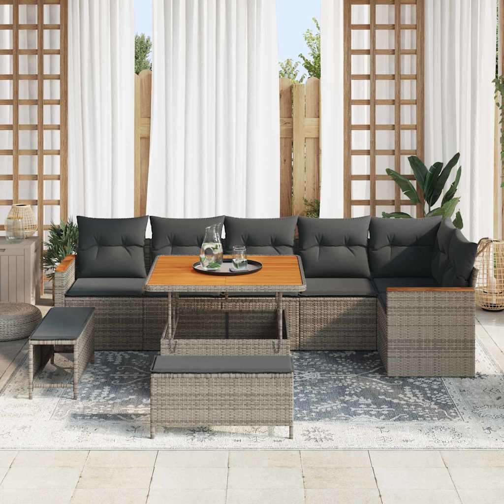 Conjunto de Sofá de Jardim 9 pcs Cinzeto Rattan Sintético