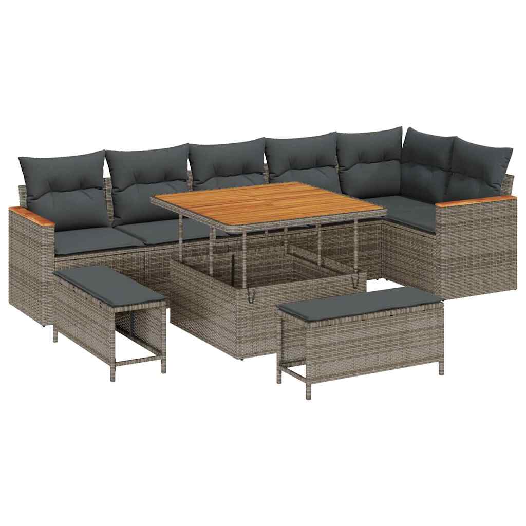 Conjunto de Sofá de Jardim 9 pcs Cinzeto Rattan Sintético