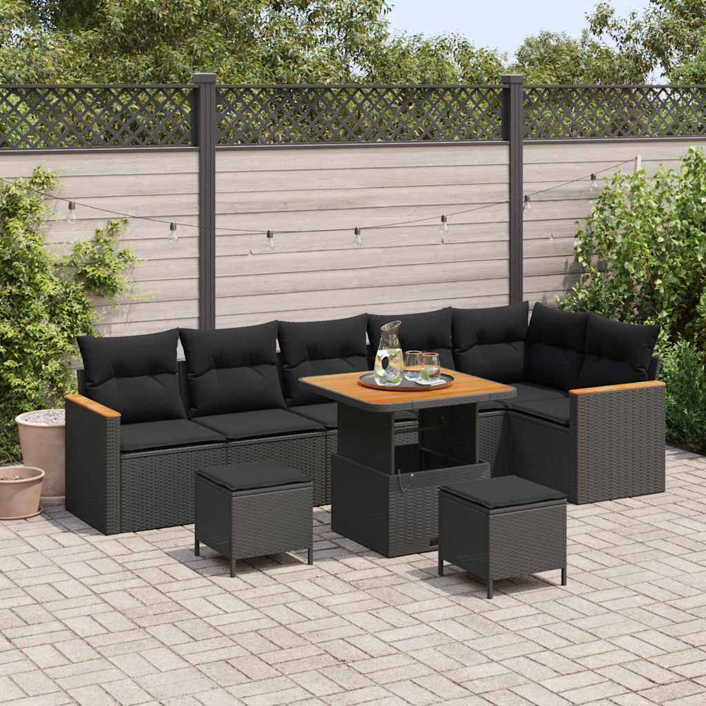 Conjunto de Sofá de Jardim 9 pcs Preto Rattan Sintético