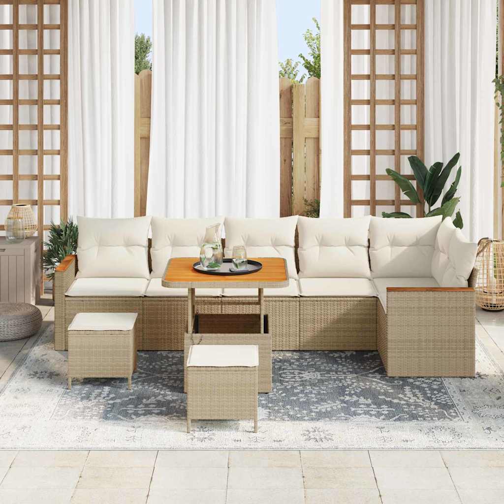 Conjunto de Sofá de Jardim 9 pcs Bege Rattan Sintético